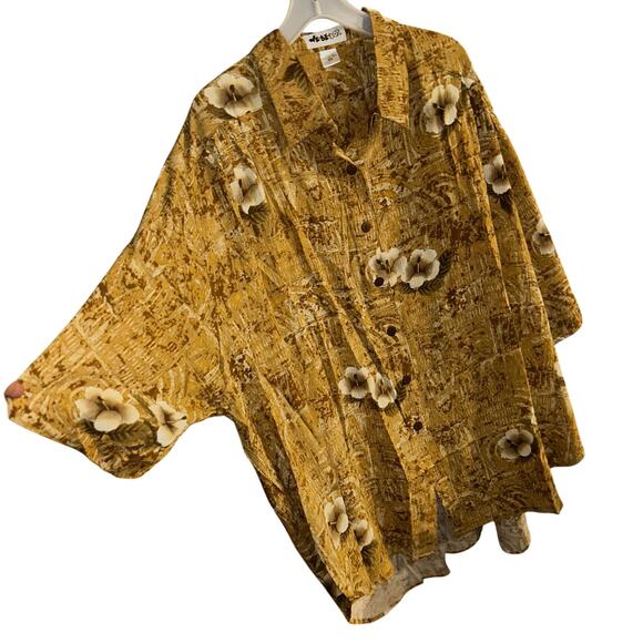 New! We be bop Hibiscus tripe Brown plus size floral tunic top boho y2k 4X - Picture 5 of 11